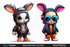 Watercolor Hiphop Bunny Image Clipart Product Image 1