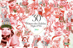 Watercolor Holiday Piglet PNG Product Image 1