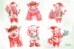 Watercolor Holiday Piglet PNG Product Image 5