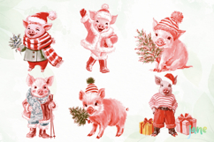 Watercolor Holiday Piglet PNG Product Image 4