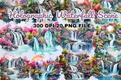 Holographic Waterfall Scene Watercolor Clipart Bundle Product Image 1