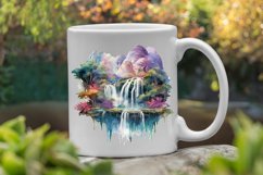 Holographic Waterfall Scene Watercolor Clipart Bundle Product Image 4
