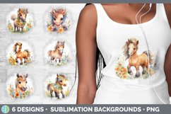 Bundle of six Watercolor Flower Horses Grunge Background designs.