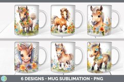 Bundle of six Watercolor Flower Horses Mug Wrap designs.