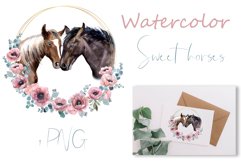 Watercolor Horse Clipart. Horse with flowers. Farm animals Product Image 1