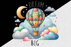 Watercolor hot air balloon clouds Big Dream motivational quote print 20 oz tumbler skinny mug wrap clipart t-shirt sublimation printable design