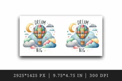 Watercolor hot air balloon clouds Big Dream motivational quote print 20 oz tumbler skinny mug wrap clipart t-shirt sublimation printable design