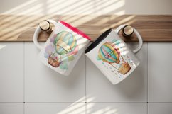 Watercolor hot air balloon design wrap sublimation bundle for customize your mug