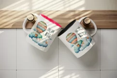 Watercolor hot air balloon soaring high clouds Big Dream motivational quote print 20 oz tumbler mug wrap clipart t-shirt sublimation printable design