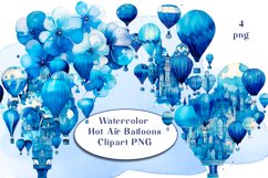 Blue Watercolor Hot Air Balloons Clipart PNG Product Image 1