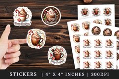 Watercolor hot chocolate whipped cream candy cane Merry Christmas quote New Year winter print sticker sheet stickers printable sublimation design png