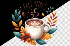 Watercolor hot cup of cocoa coffee autumn leaves Fall vibes quote print 20 oz tumbler skinny mug wrap clipart t-shirt sublimation printable design