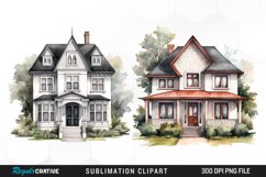 Watercolor House PNG Set Clipart Product Image 1
