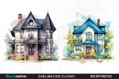 Watercolor House PNG Set Clipart Product Image 1