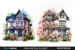 Watercolor House PNG Set Clipart Product Image 1