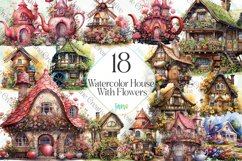 Watercolor House With Fowers Clipart Product Image 1