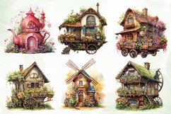 Watercolor House With Fowers Clipart Product Image 4