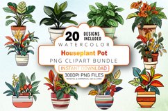 Watercolor Houseplant Pot Clipart Bundle Product Image 1