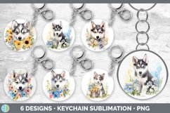 Bundle of six Wild Flowers Husky Keychain designs.