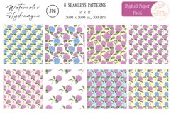 Hydrangea Digital Paper. Watercolor Floral Seamless Patterns Product Image 3