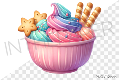 Pastel ice cream bowl with cookie PNG dessert art watercolor Product Image 1