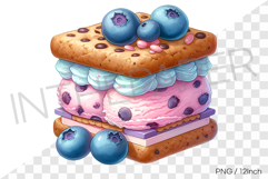Square blueberry ice cream sandwich biscuit PNG dessert art Product Image 1