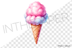 Pink cotton candy topping sweet waffle cone PNG dessert art Product Image 1