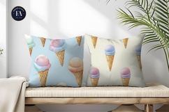 Cute Pastel Ice Cream Cones Cartoon Watercolor Digital Paper Product Image 2