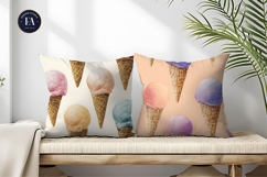 Pastel Watercolor Cartoon Ice Cream Cones Digital Paper Product Image 2