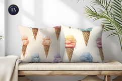 Watercolor Cartoon Ice Cream Cones with Pastel Digital Paper Product Image 2