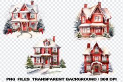 Christmas House Watercolor Winter Clipart Sublimation PNG Product Image 4