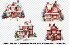 Christmas House Watercolor Winter Clipart Sublimation PNG Product Image 4