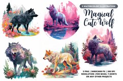 Magical Wolf Watercolor Bundle | Wolf bundle | 5 Wolf bundle Product Image 1