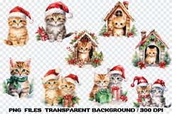 Kitten Christmas Watercolor, Bundle Clipart PNG Product Image 3