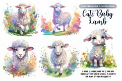 Cute Lambs Watercolor Bundle | Lamb watercolor clipart png Product Image 1
