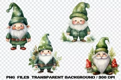 Gnomes Christmas Green Watercolor Clipart Sublimation PNG Product Image 3