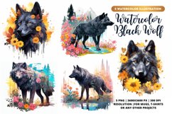 Magical Black Wolf Watercolor Bundle | Wolf bundle |Wolf png Product Image 1