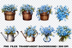 Blue flowers in a wood basket Clipart Sublimation PNG Product Image 3