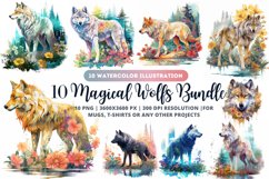 10 Magical Wolf Watercolor Bundle | Wolf bundle |Wolf bundle Product Image 1