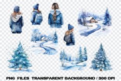 Winter Snow in Blue Watercolor Bundle Clipart Sublimation Product Image 3