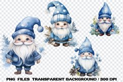 Gnomes Christmas Blue Watercolor Clipart Sublimation PNG Product Image 3