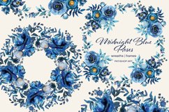 Watercolor Midnight Blue Floral Clipart Set Product Image 3