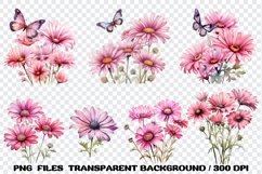 Pink Flowers Watercolor Clipart Floral Sublimation PNG Product Image 4