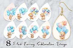 Watercolor Teddy Bear Earring teardrop sublimation design Product Image 1