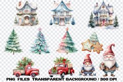 Gnomes Christmas Pastel Watercolor Clipart Sublimation PNG Product Image 3