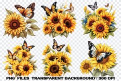 Sunflowers Butterfly Flower Clipart Sublimation PNG Product Image 3
