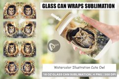 Glass Can Wraps Watercolor Owl Product Image 1