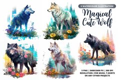 Magical Wolf Watercolor Bundle | Wolf bundle | 5 Wolf bundle Product Image 1