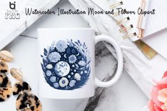 Watercolor Illustration Moon and Flower Clipart, Mug Design Product Image 4