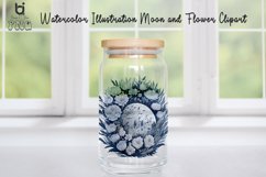 Watercolor Illustration Moon and Flower Clipart, Mug Design Product Image 5